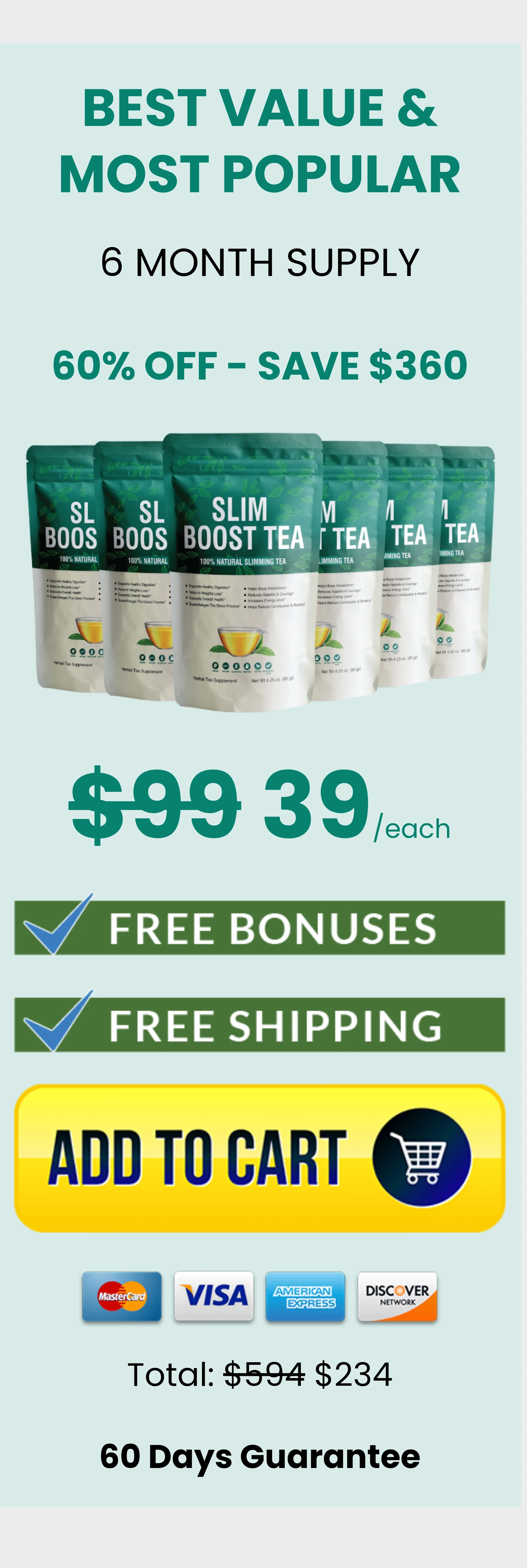 Slim Boost Tea 6 bags pricing